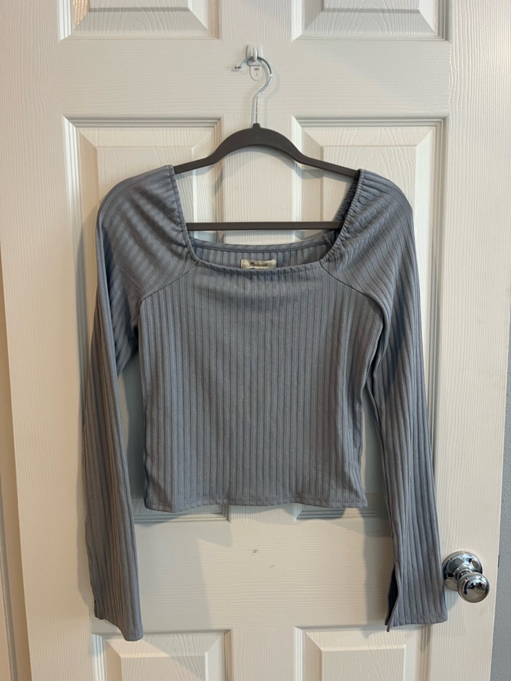 Madewell Ribbed Long-Sleeve Square Neck Top - Light Gray